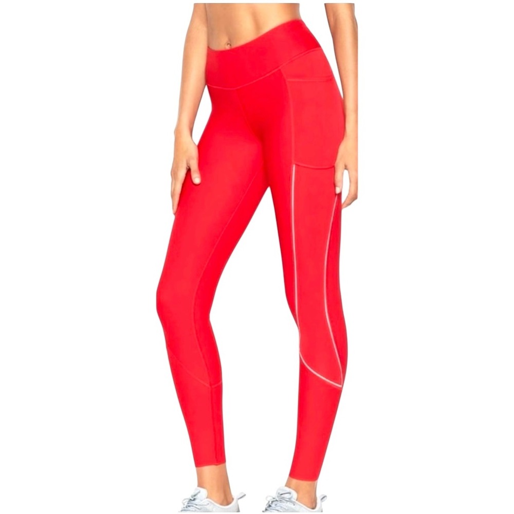 Victorias Secret Sport Total Knockout Leggings Red Mid Rise Women's Large‎